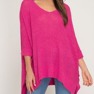 3/4 SLEEVE HI LO SWEATER W/FOLDED CUFFS